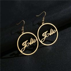 Round Frame Name Earrings
