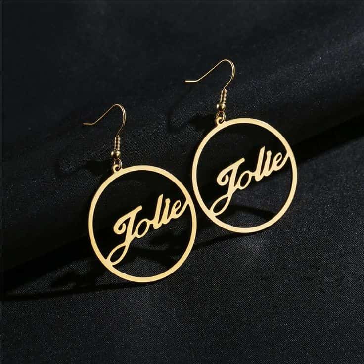 Round Frame Name Earrings