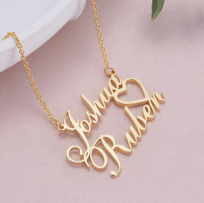 Small Single Heart Couple Name Necklace