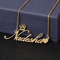 Gold Plated Crown With Heart Name Necklace