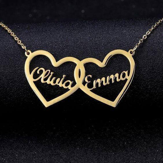 Double Heart Couple Name Necklace
