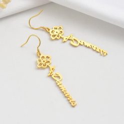 Floral Script Name Dangle Earrings