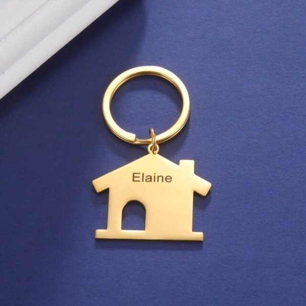 Home Shape Name Keychain