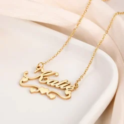 Single Name Necklace Ribbon & Hearts
