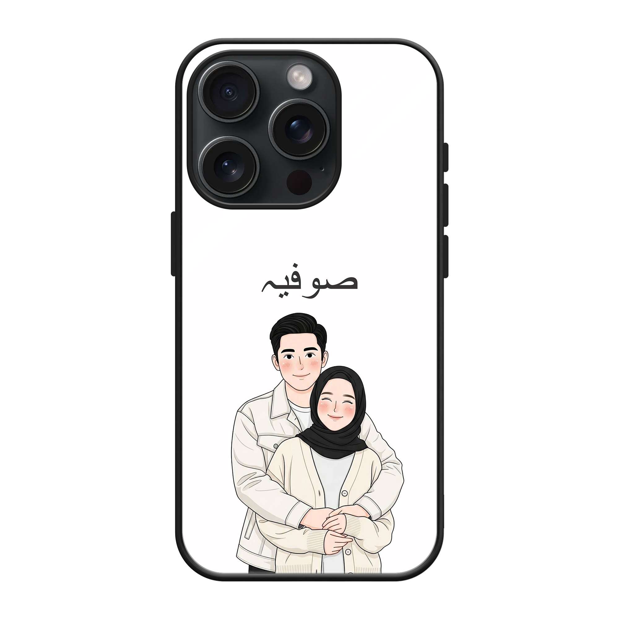 Line Art Couple Portrait Glass Name Case