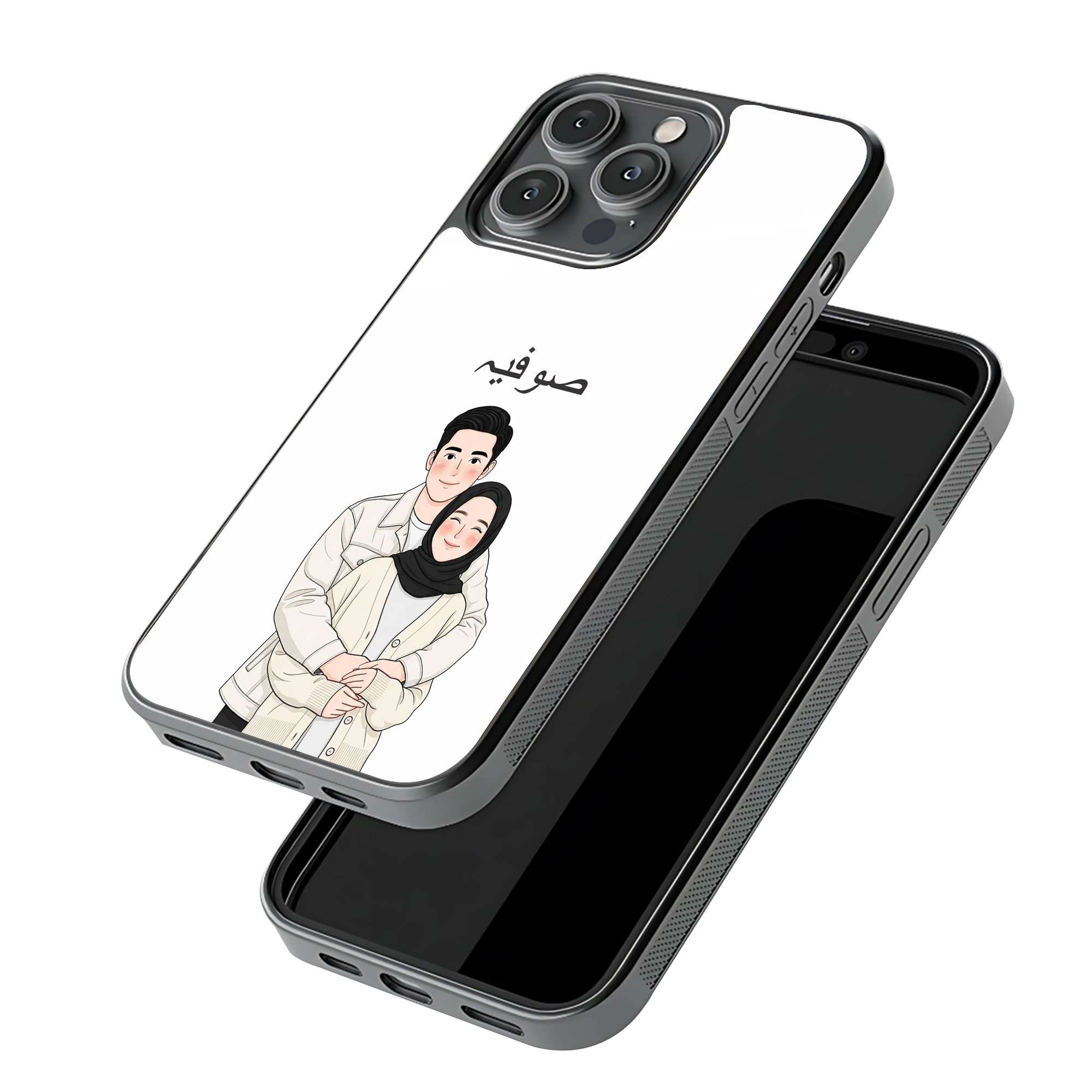 Line Art Couple Portrait Glass Name Case - Image 3
