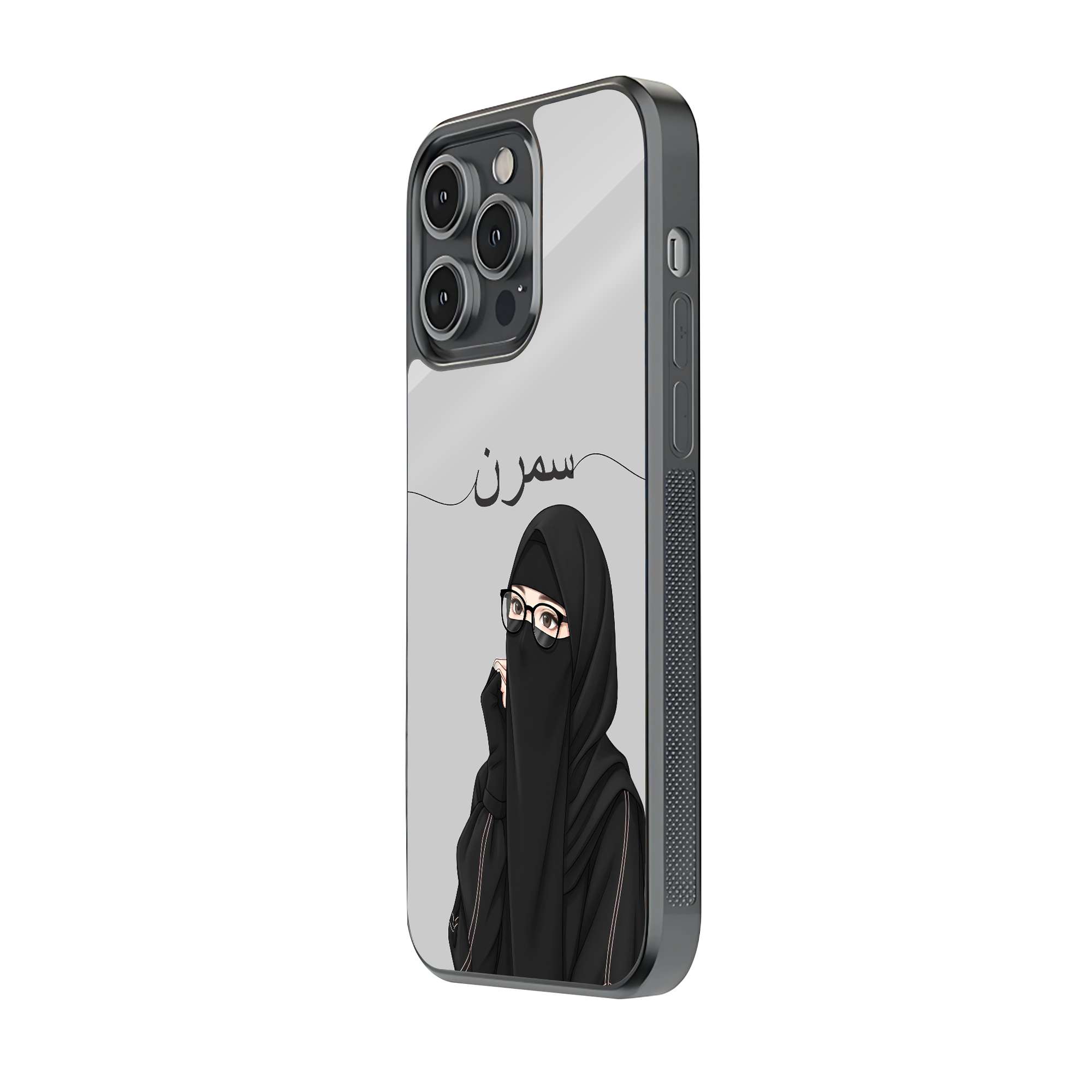 Black Hijab Girl Glass Name Case - Image 2