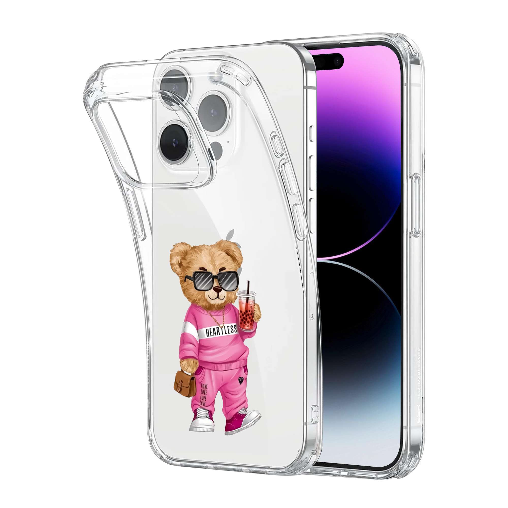 Pink Drip Bear Pattern Clear Case - Image 2