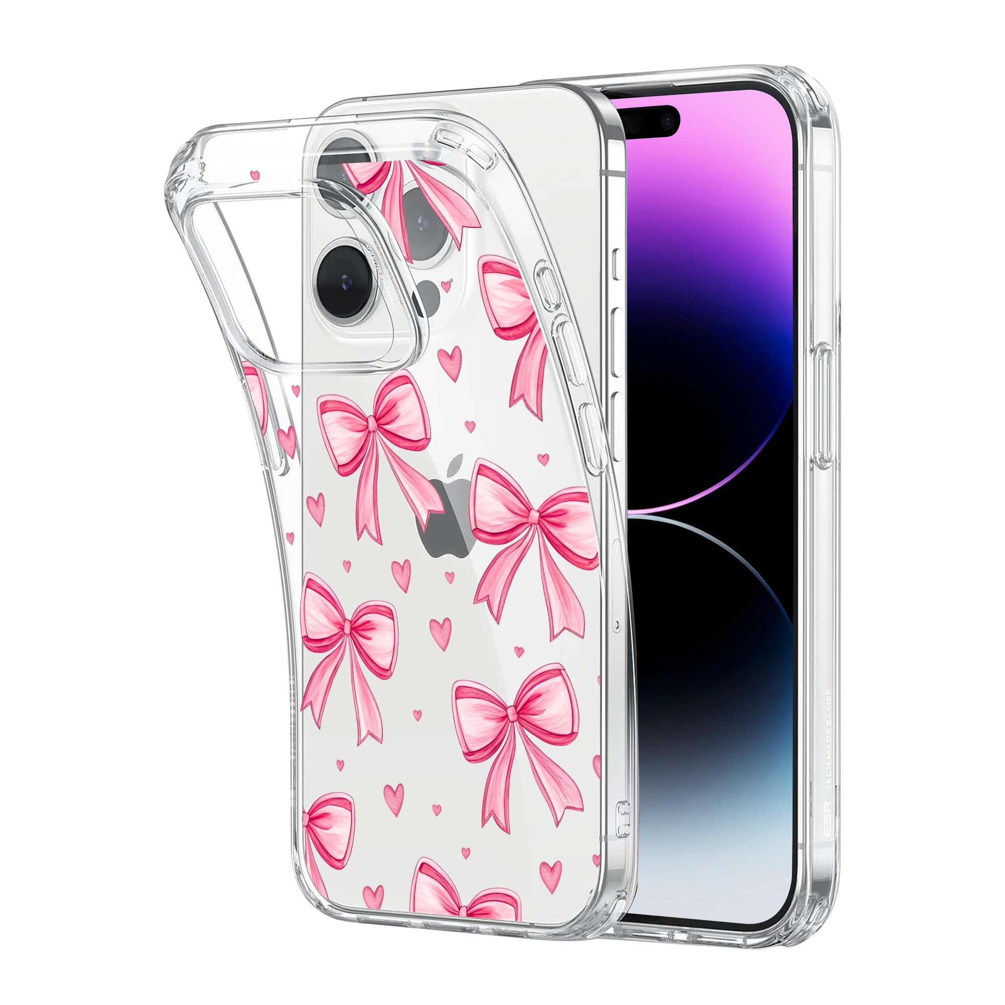 Pink Bow Heart Pattern Clear Case - Image 2