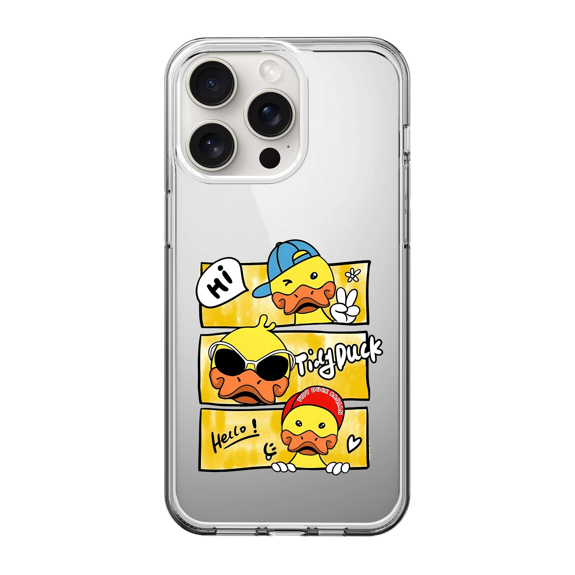 Hello Duck Typography Clear Case