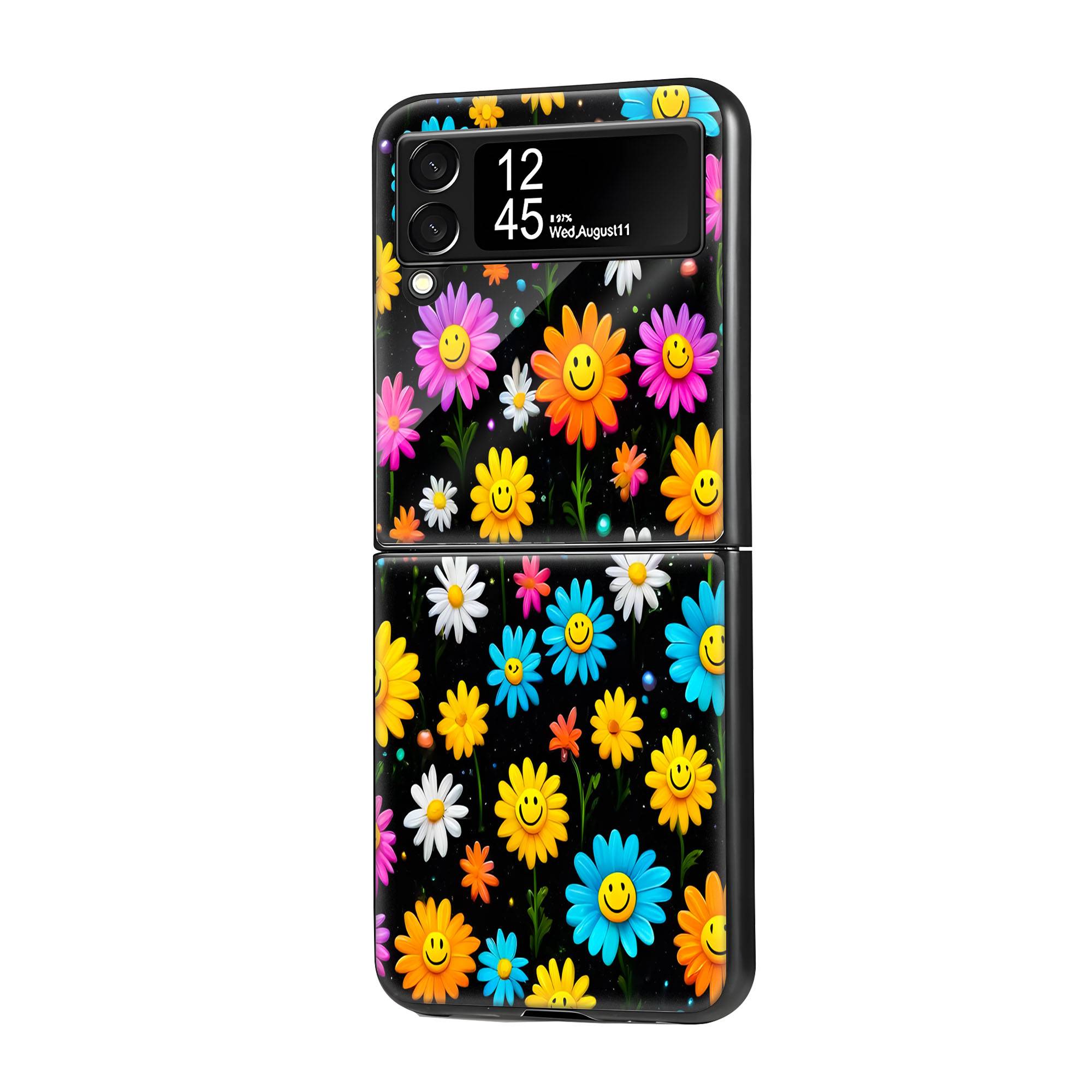 Happy Daisy Pattern Carpets Samsung Z Flip Glass Case