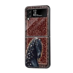 Floral Friesian Horse Samsung Z Flip Glass Case