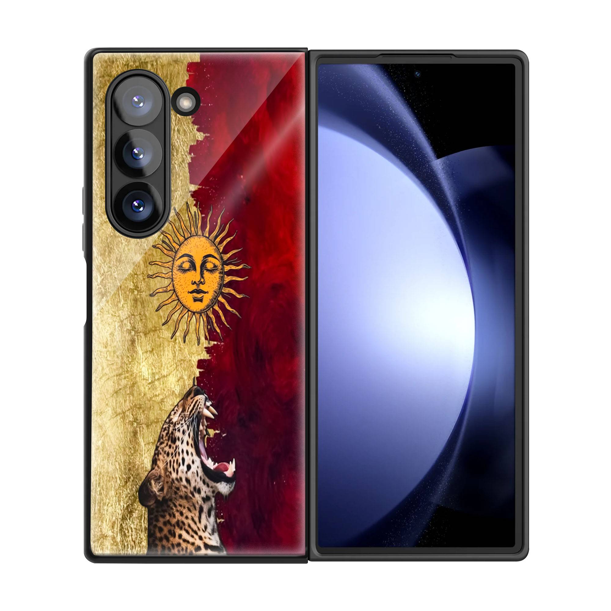 Gold Sun Leopard Samsung Z Fold Glass Case - Image 3