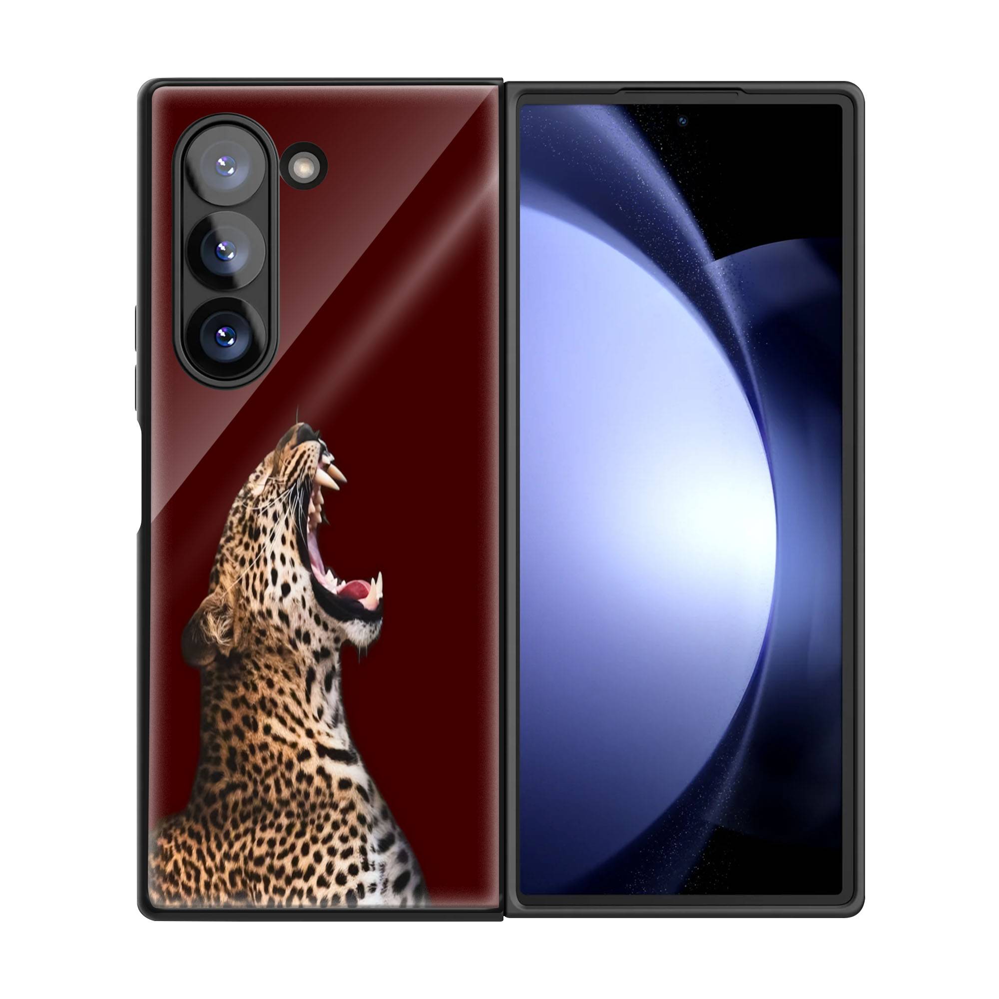 Leopard Minimalist Art Samsung Z Fold Glass Case - Image 3