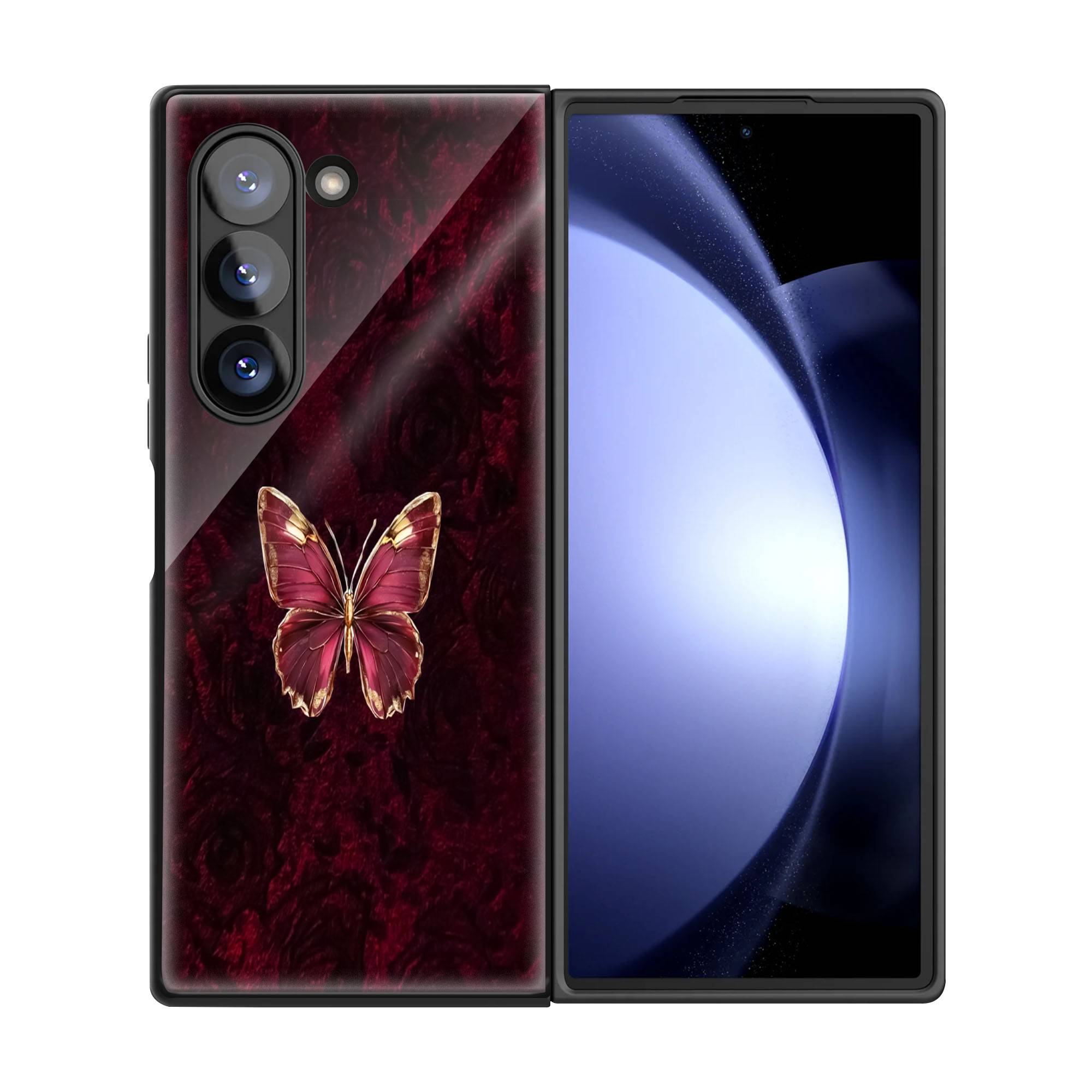 Moody Red Butterfly Samsung Z Fold Glass Case - Image 3