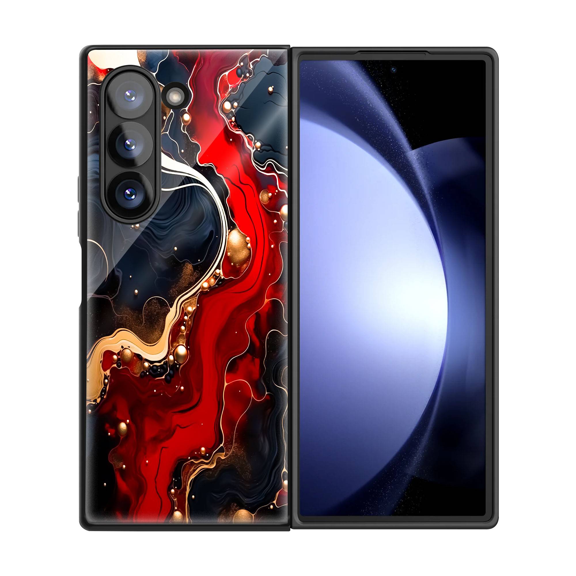 Red-Gold Luxury Marble Samsung Z Fold Glass Case - Image 3