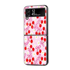 Cherry Daisy Pattern Samsung Z Flip Glass Case