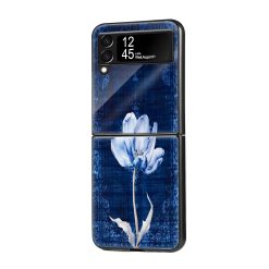 Blue Floral Motif Samsung Z Flip Glass Case