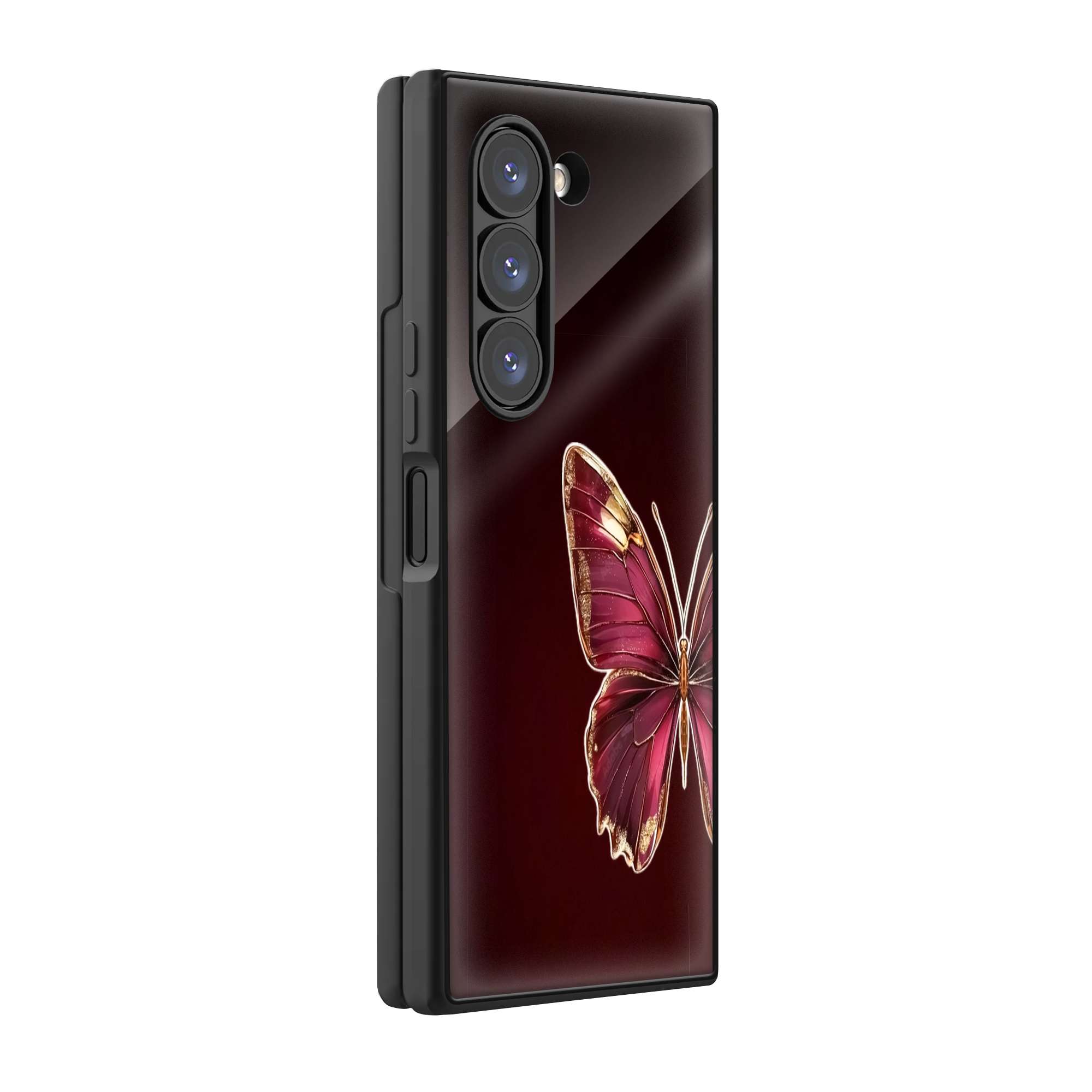 Half Red Butterfly Samsung Z Fold Glass Case