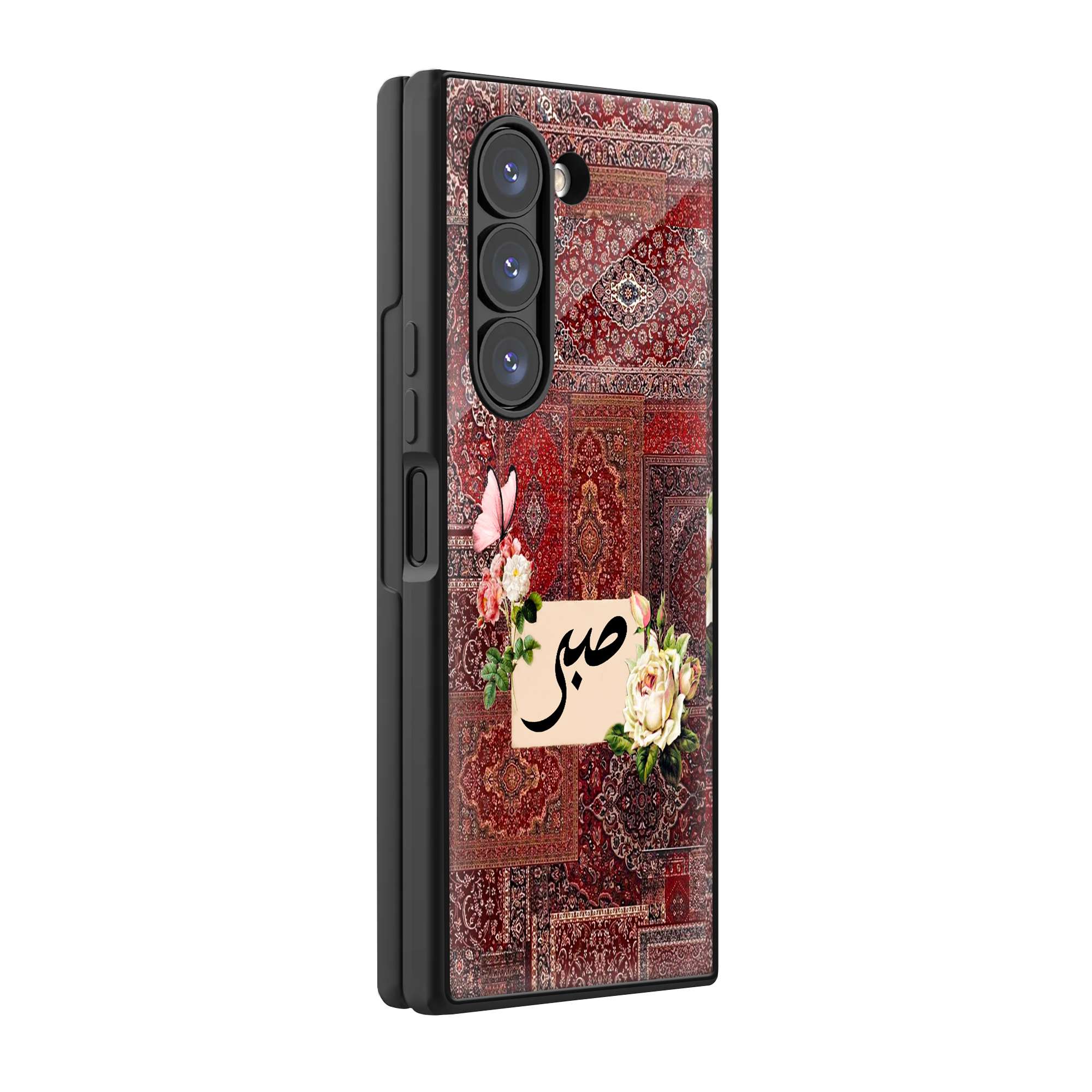 Crimson Red Butterfly Samsung Z Fold Glass Case