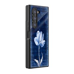 Blue Floral Motif Samsung Z Fold Glass Case