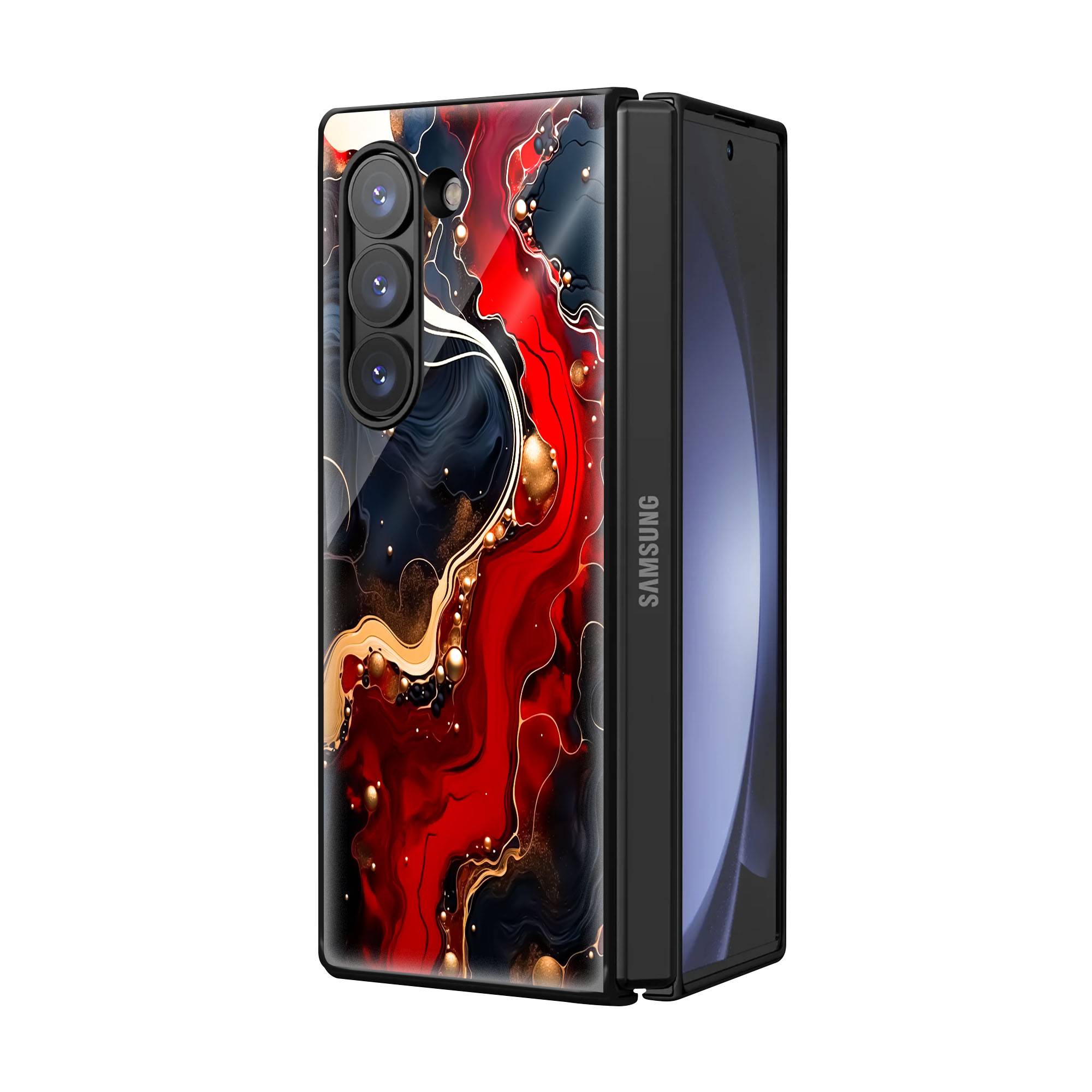 Red-Gold Luxury Marble Samsung Z Fold Glass Case - Image 2