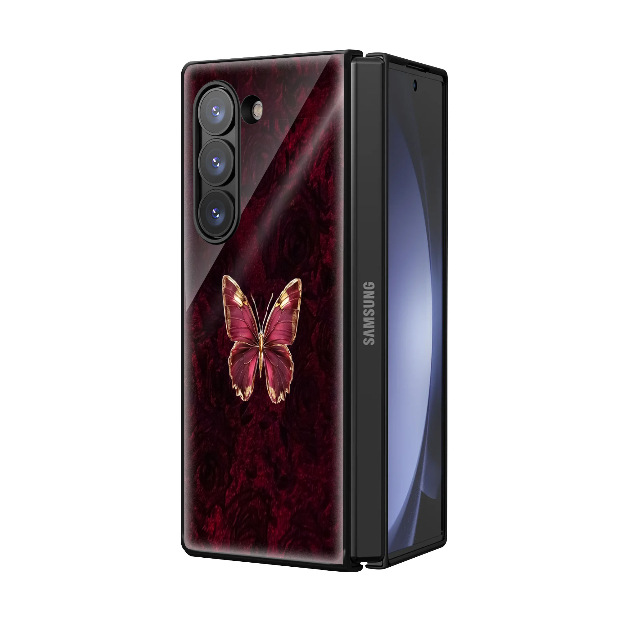 Moody Red Butterfly Samsung Z Fold Glass Case - Image 2