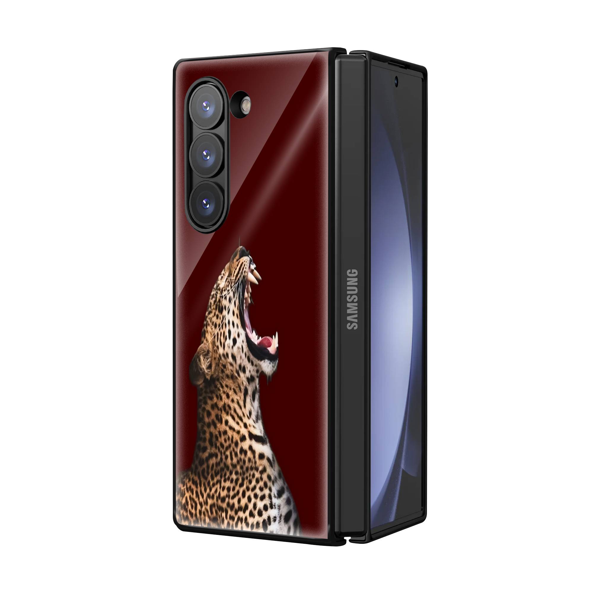 Leopard Minimalist Art Samsung Z Fold Glass Case - Image 2