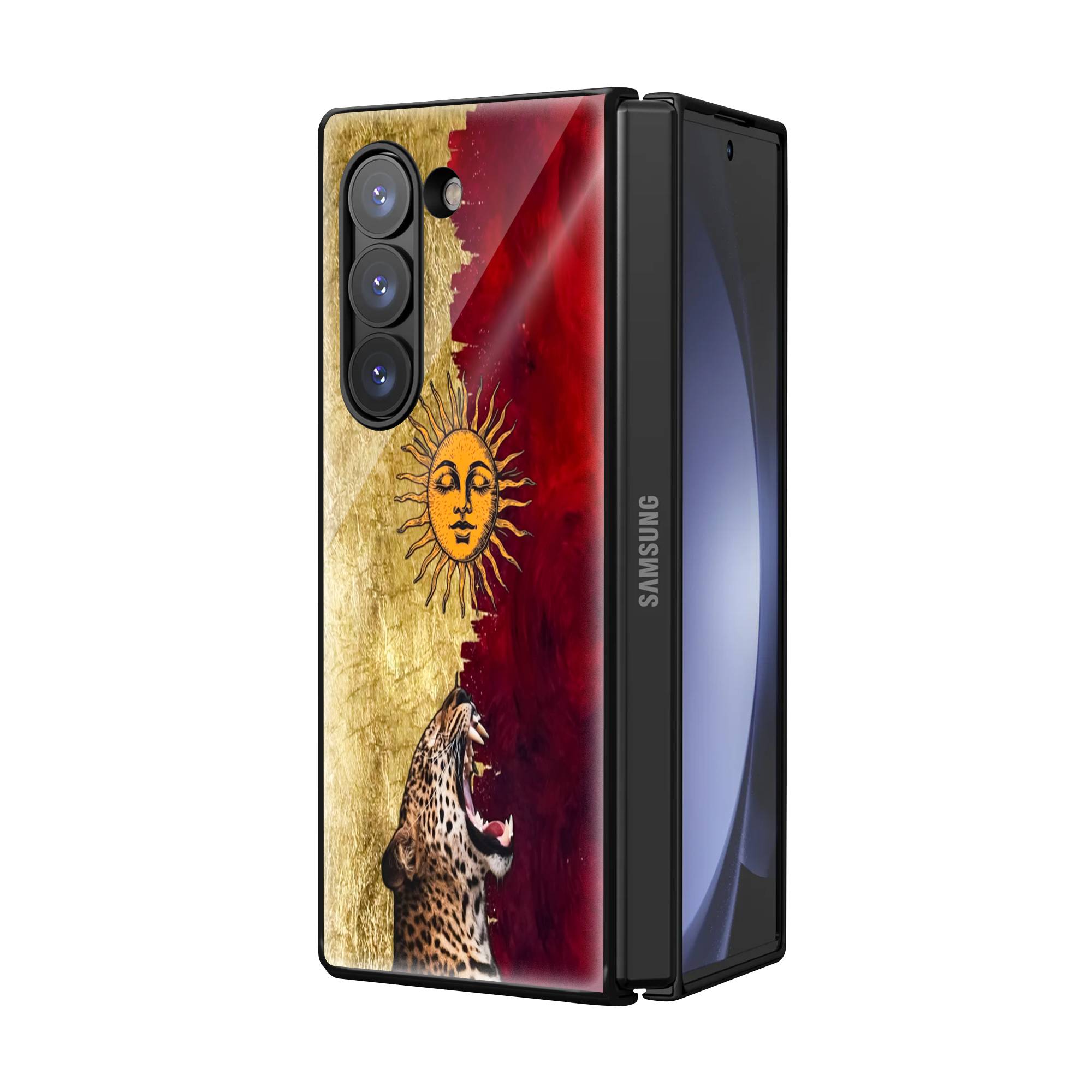 Gold Sun Leopard Samsung Z Fold Glass Case - Image 2