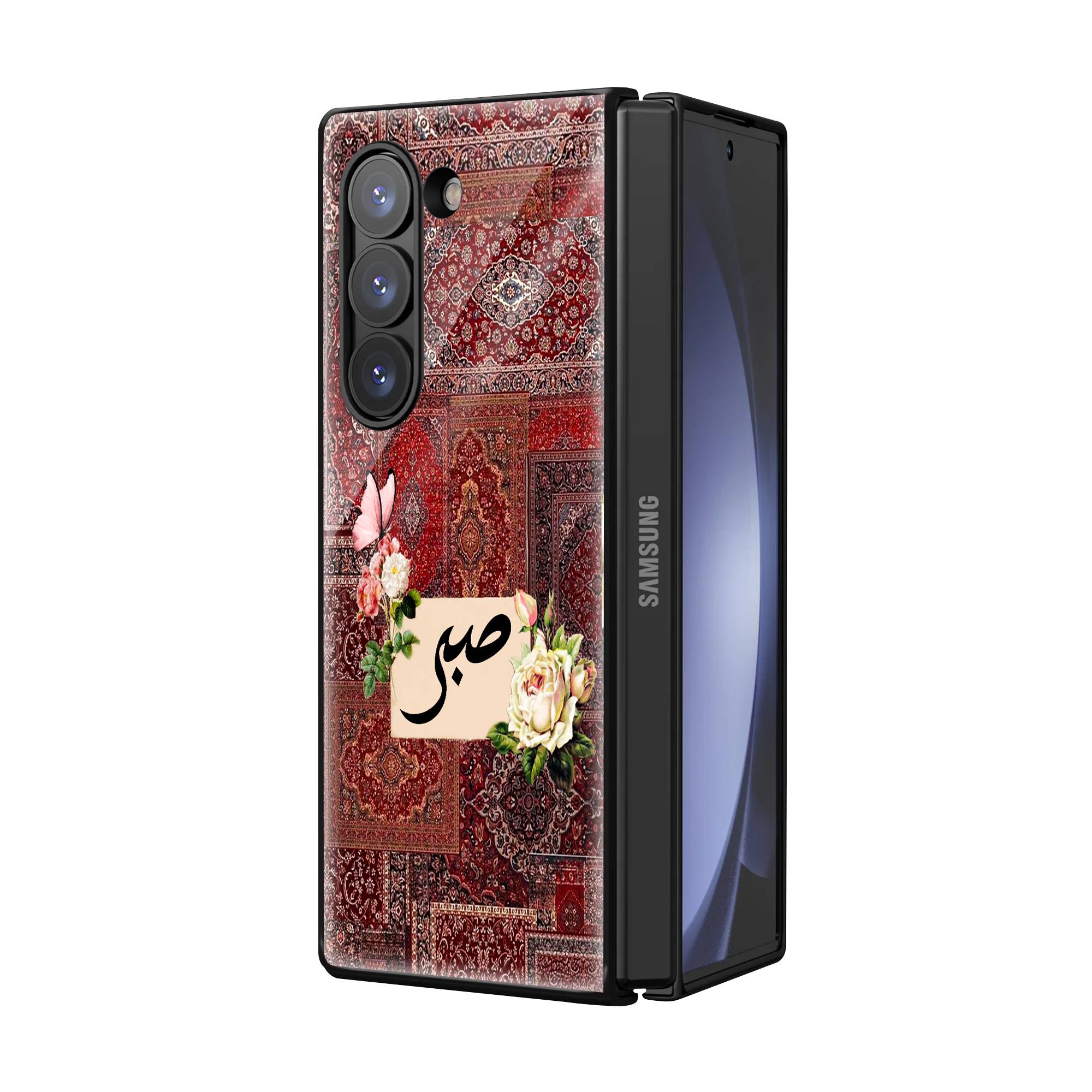 Crimson Red Butterfly Samsung Z Fold Glass Case - Image 2