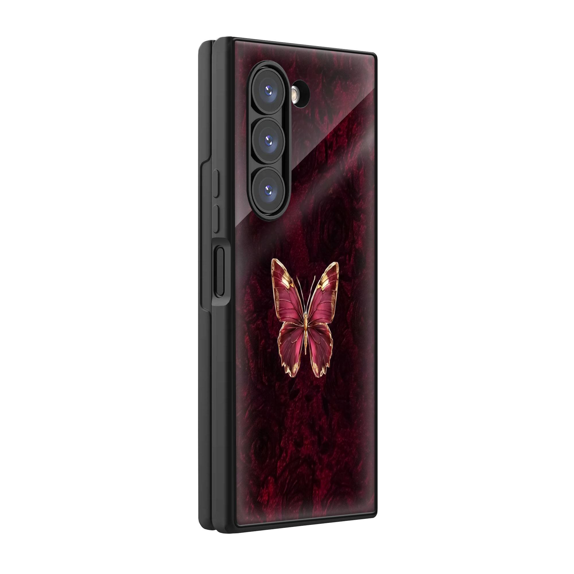 Moody Red Butterfly Samsung Z Fold Glass Case