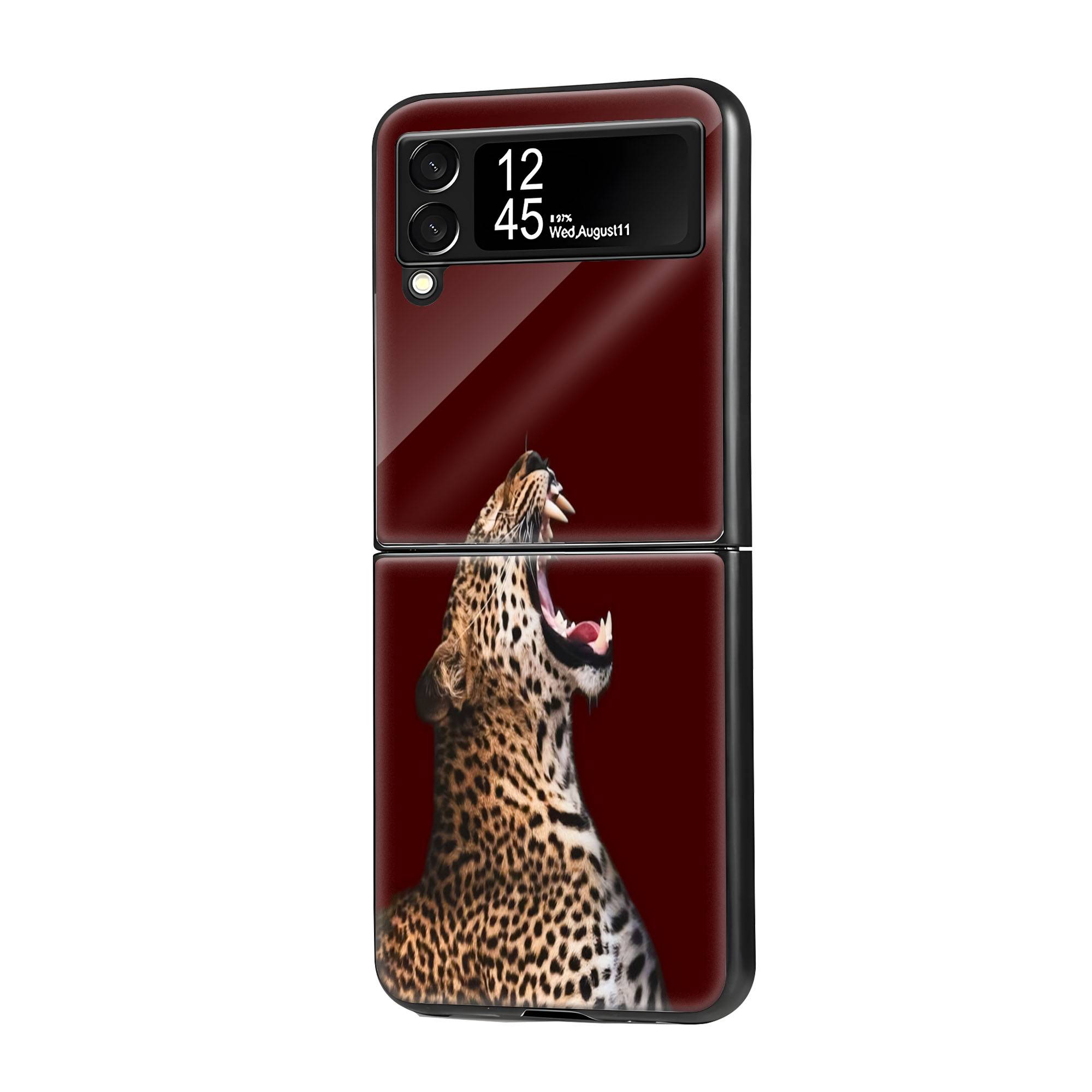Leopard Minimalist Art Samsung Z Flip Glass Case