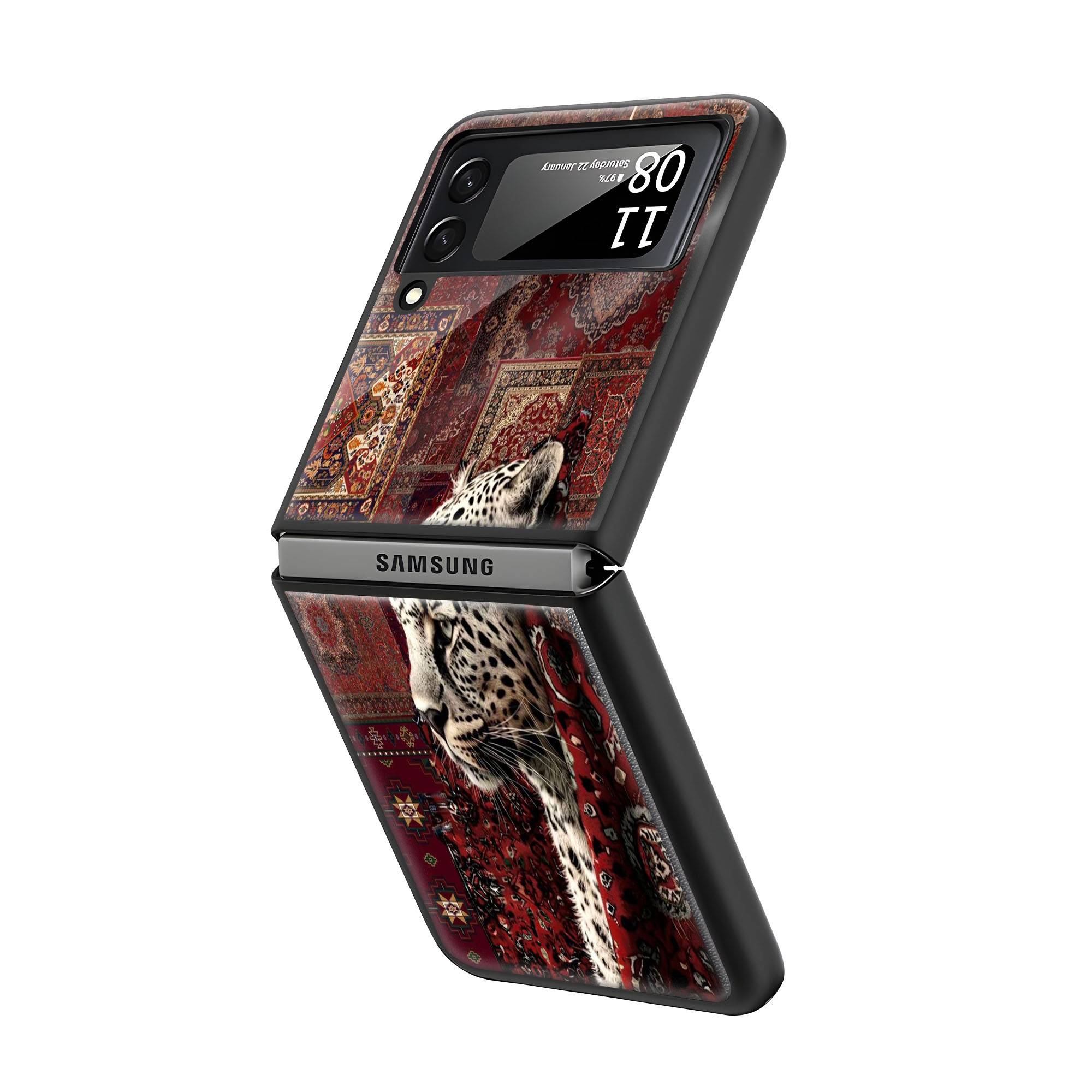 Red Leopard Carpet Samsung Z Flip Glass Case - Image 2
