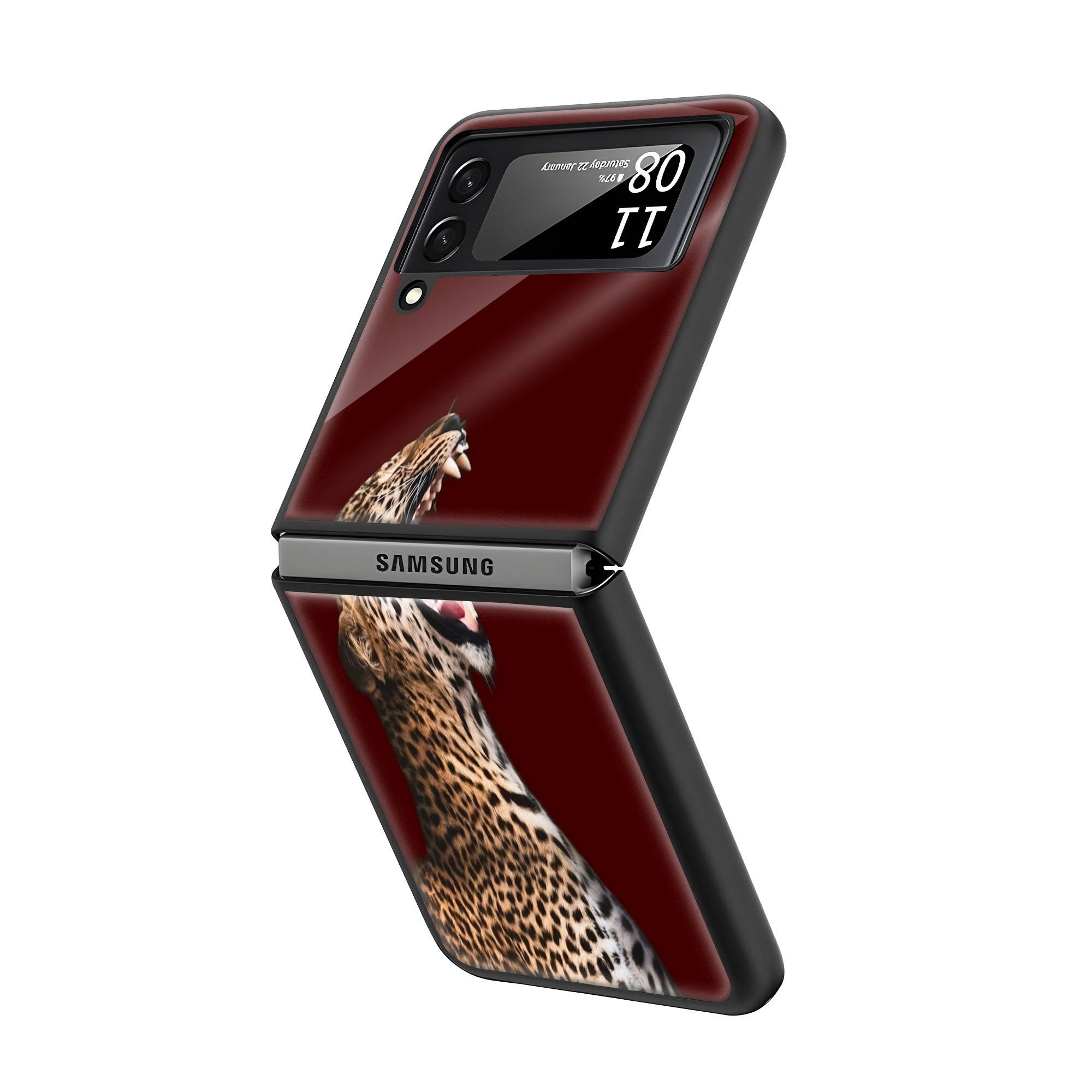 Leopard Minimalist Art Samsung Z Flip Glass Case - Image 3