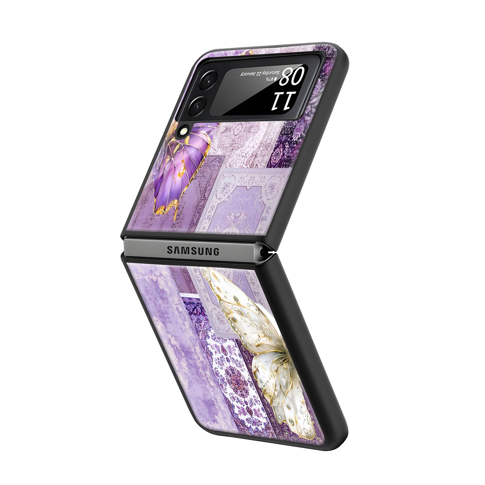 Lavender Butterfly Rug Samsung Z Flip Glass Case - Image 2